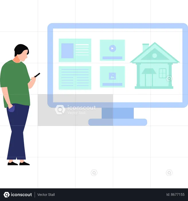 Boy is booking an online apartment  Illustration