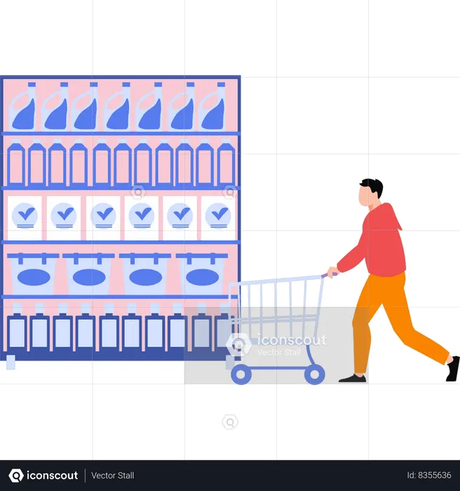 Boy is buying detergent from store  Illustration
