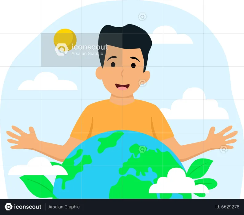 Boy is celebrating Earth Day  Illustration