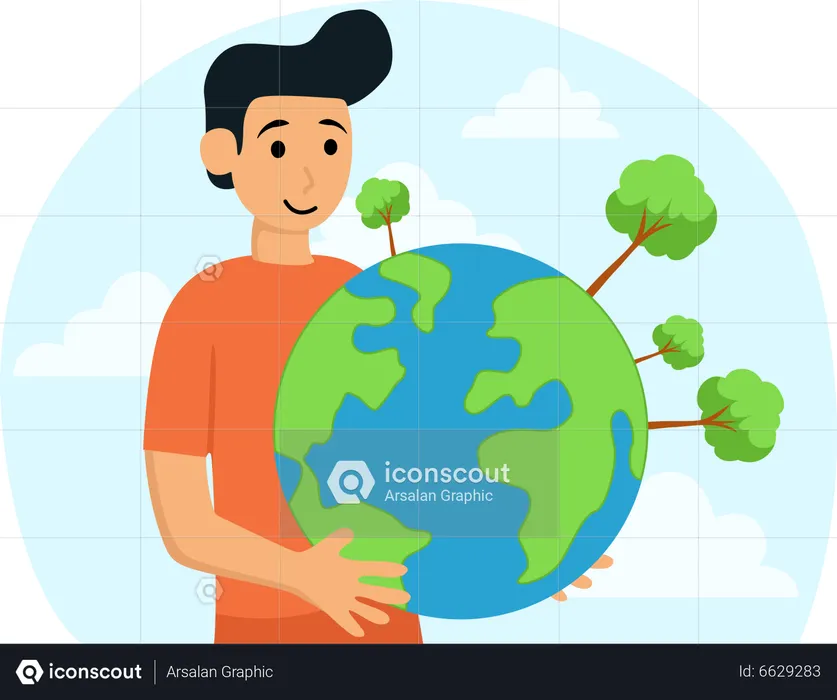 Boy is celebrating Earth Day  Illustration