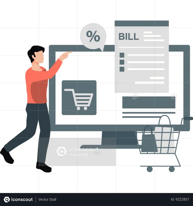 Boy is checking online shopping billing  Illustration