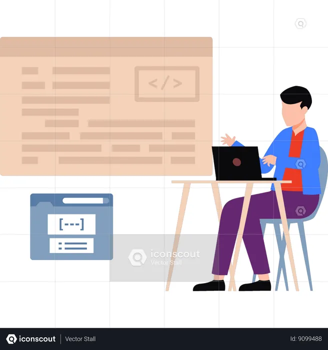 Boy is coding on laptop  Illustration