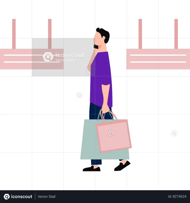 Boy is coming back home after shopping  Illustration