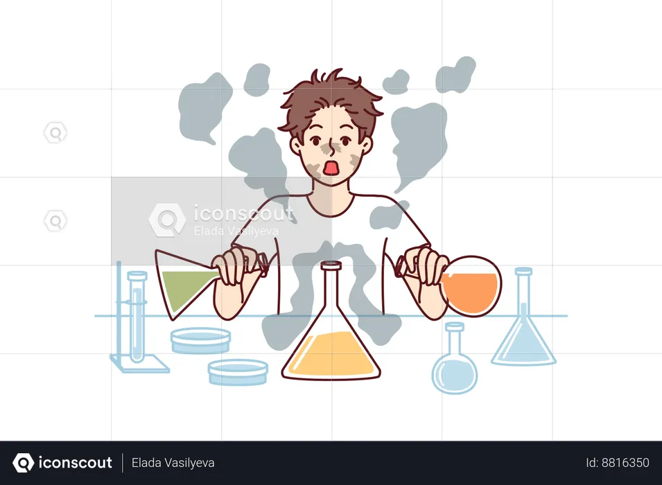 Boy is conducting laboratory experiments  Illustration