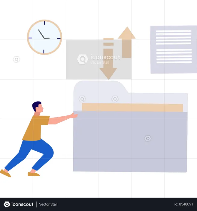 Boy is converting data into doc file  Illustration