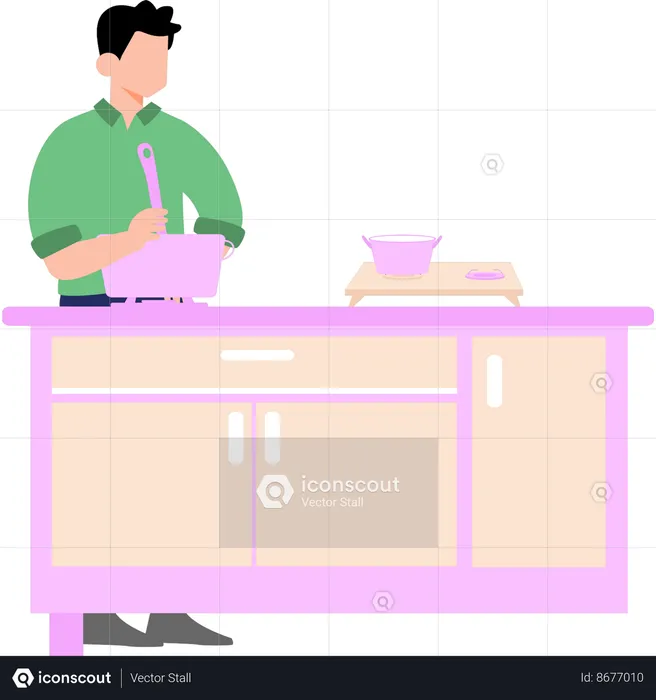 Boy is cooking the food in the kitchen  Illustration