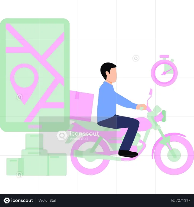Boy is delivering the parcel on scooter  Illustration