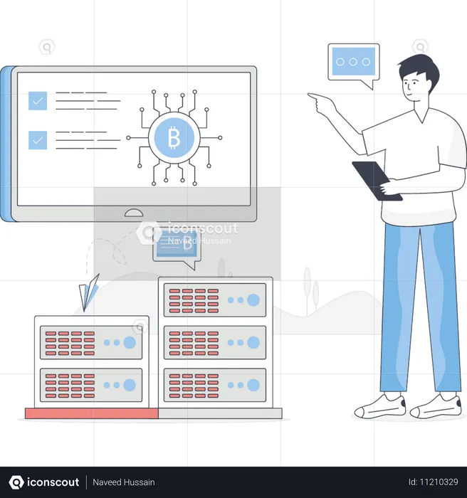 Boy is discuss about crypto currency technology  Illustration