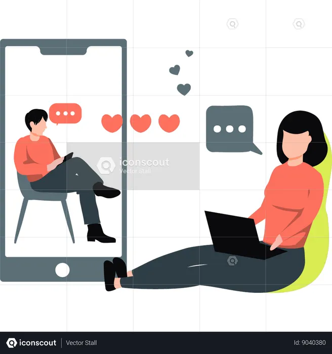 Boy is discussing with girl online  Illustration