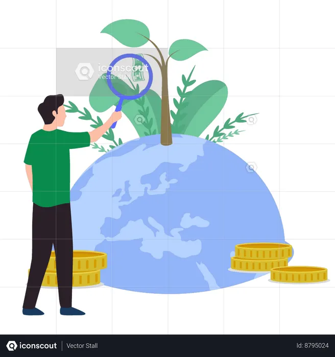 Boy is doing global research for money  Illustration