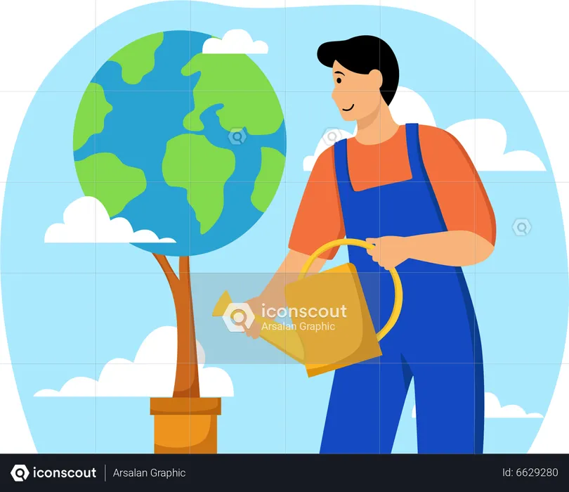 Boy is doing his part for Earth Day  Illustration
