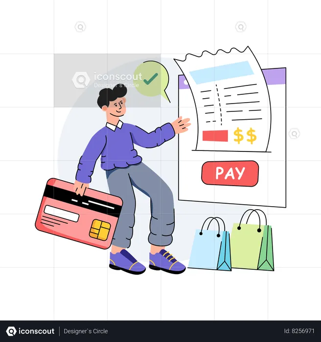 Boy is doing online payment  Illustration