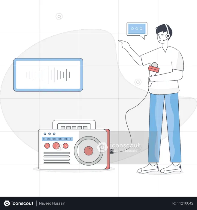 Boy is doing podcast conversation  Illustration
