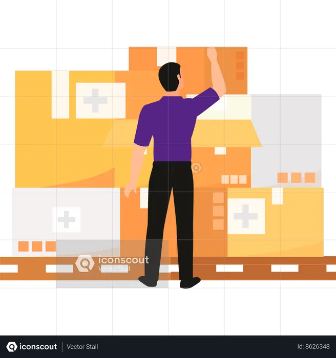 Boy is doing settings of medical package parcel  Illustration