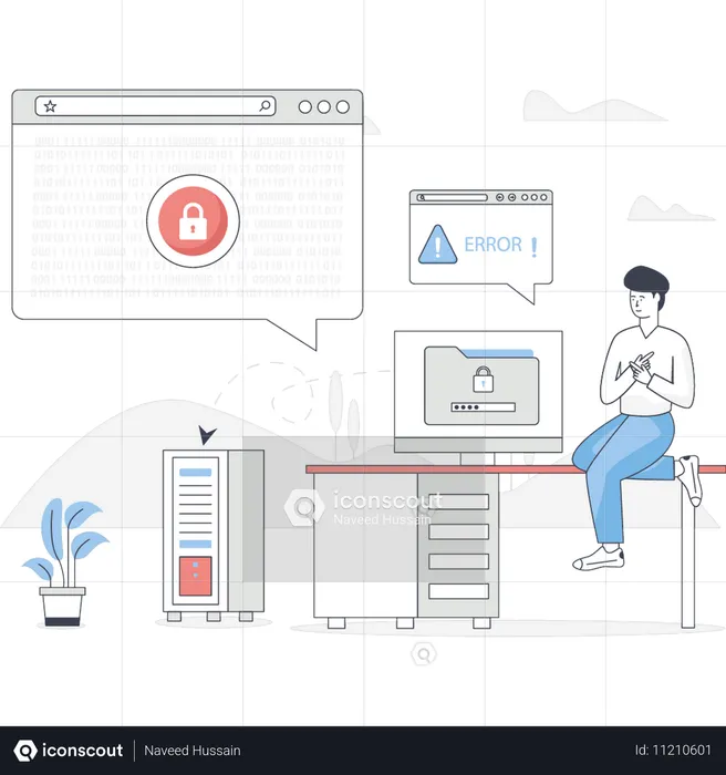 Boy is doing website security  Illustration