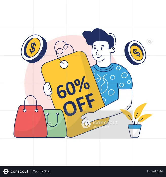 Boy is enjoying E-Commerce Discount  Illustration