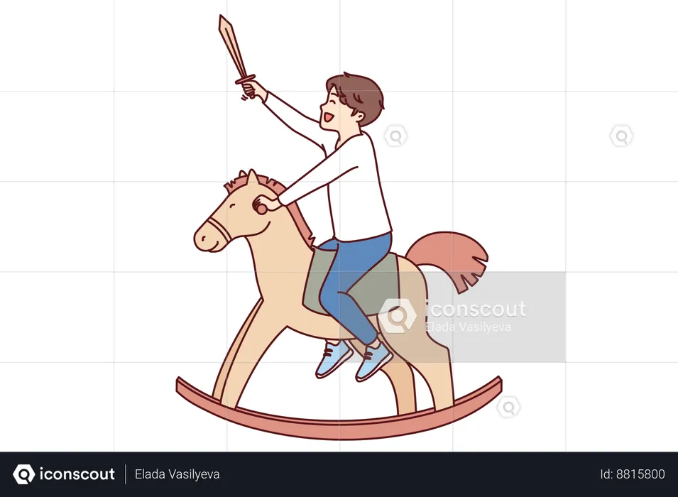 Boy is enjoying rocking horse  Illustration