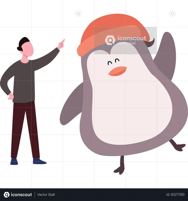Boy is enjoying with penguin  Illustration
