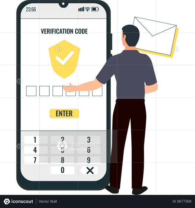 Boy is entering verification code on mobile phone  Illustration