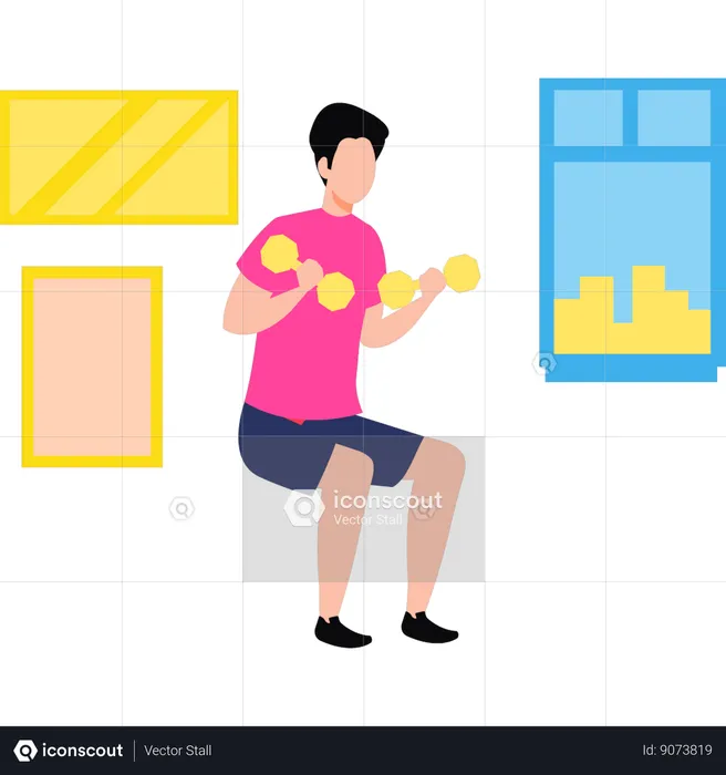 Boy is exercising with dumbbells  Illustration