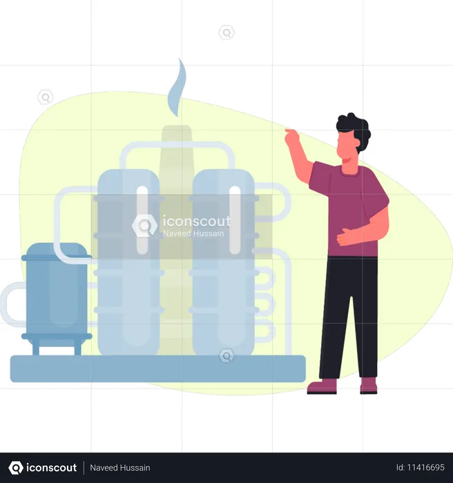 Boy is explain biofuel power plant  Illustration