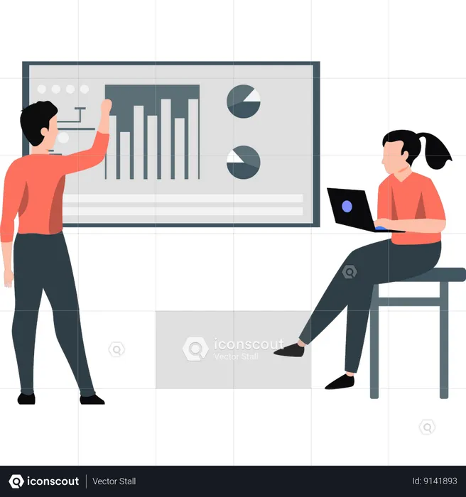 Boy is explaining business graph to employee  Illustration