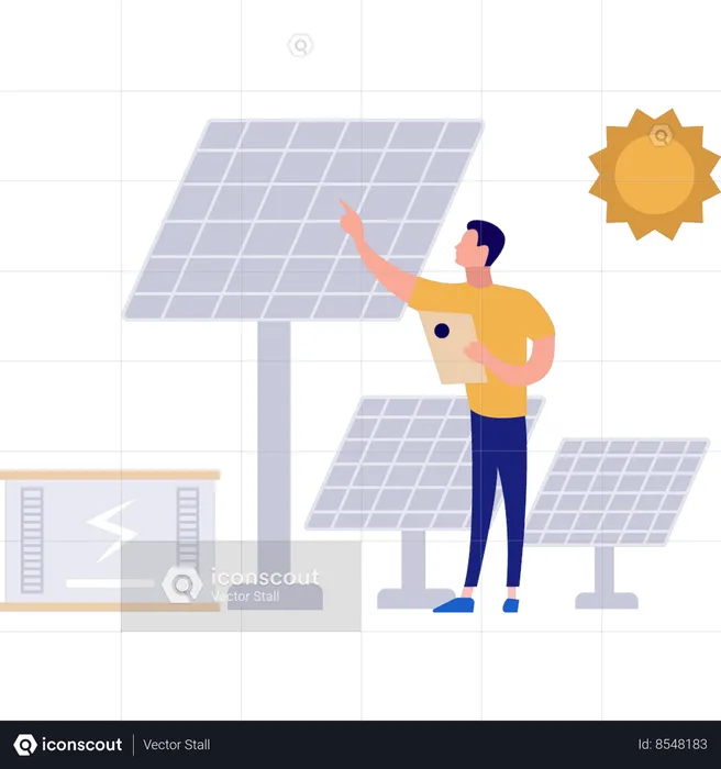 Boy is explaining how solar energy works  Illustration