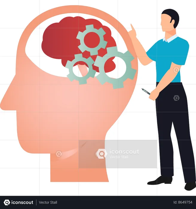 Boy is explaining the structure of the brain memory  Illustration
