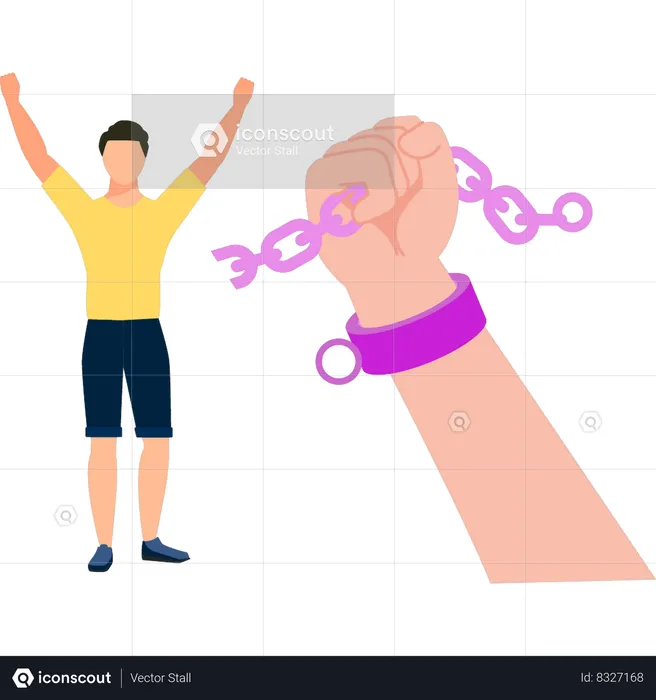 Boy is free from shackles  Illustration