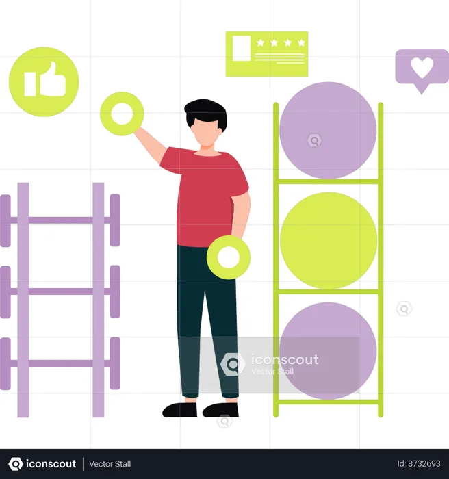 Boy is giving feedback on the gym equipment  Illustration