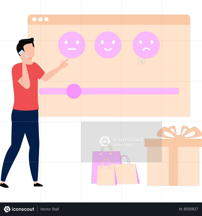 Boy is giving shopping review  Illustration