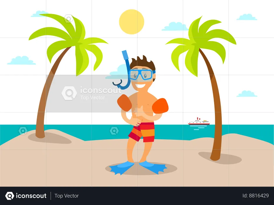 Boy is going for snorkeling  Illustration