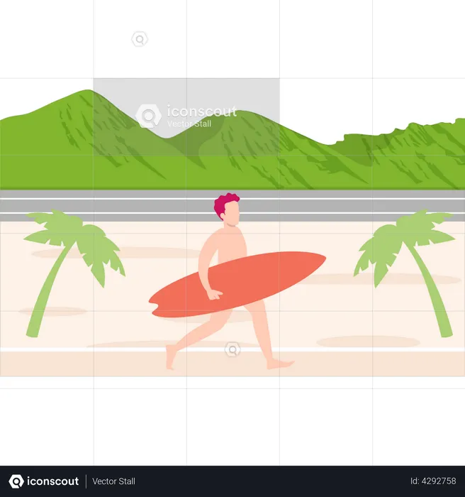 Boy is going for surfing  Illustration
