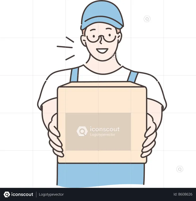 Boy is handing over parcel  Illustration