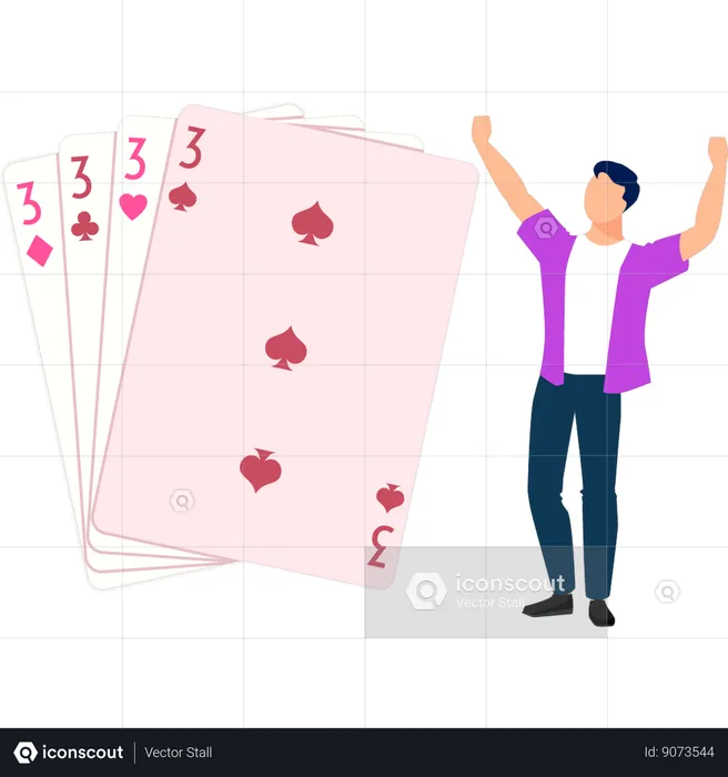 Boy is happy after winning game in a casino  Illustration