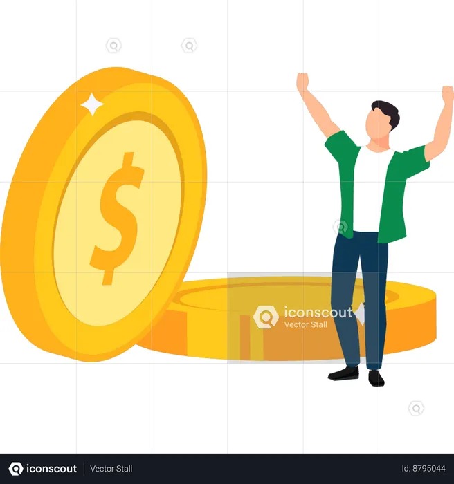 Boy is happy for earning coins  Illustration