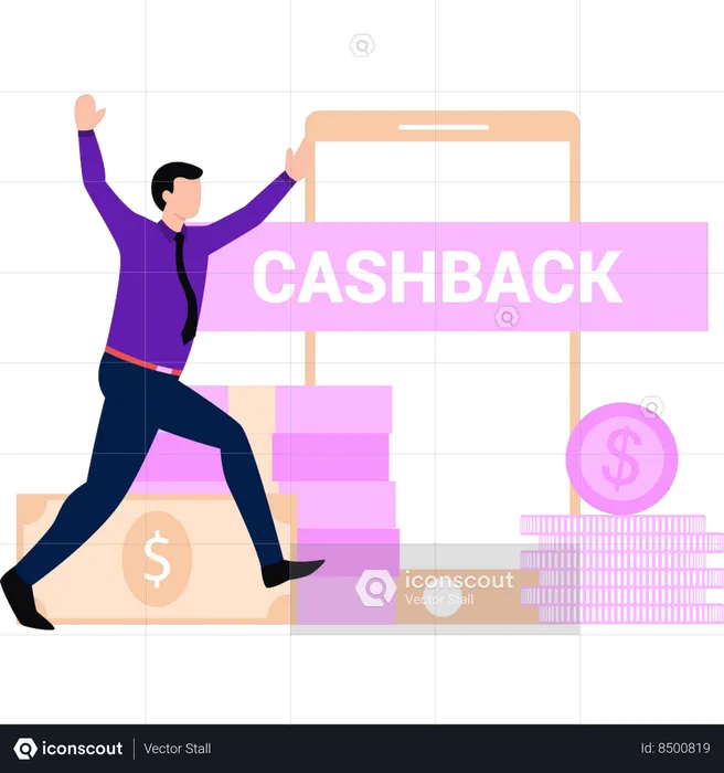 Boy is happy with the cashback  Illustration