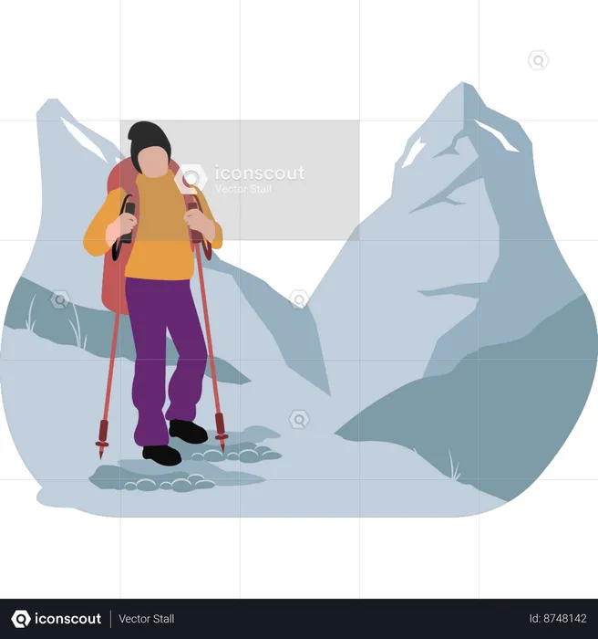 Boy is hiking on the mountains  Illustration