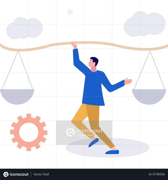 Boy is holding a balance scale  Illustration