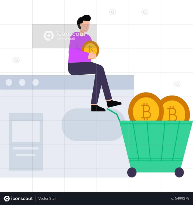 Boy is holding a bitcoin in his hand  Illustration
