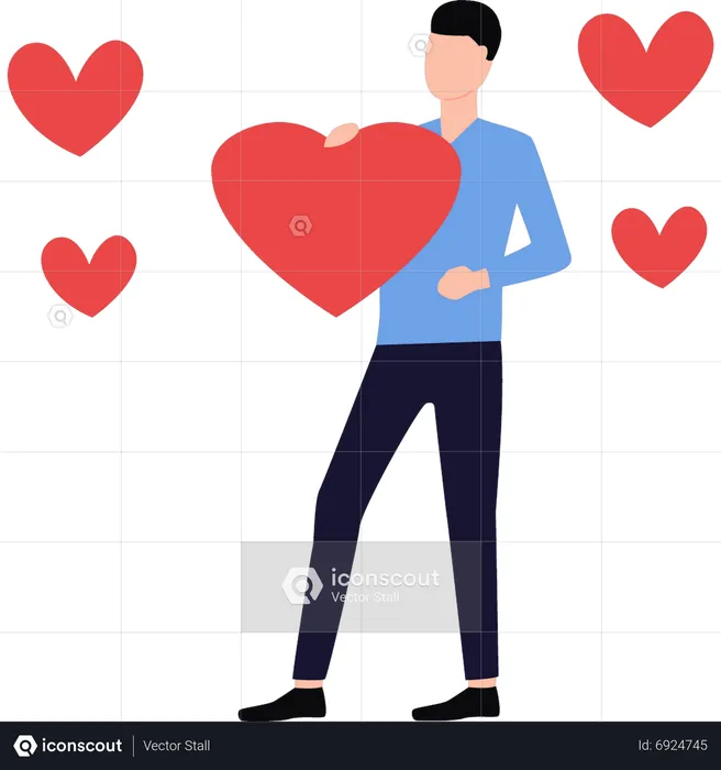 Boy is holding a heart  Illustration
