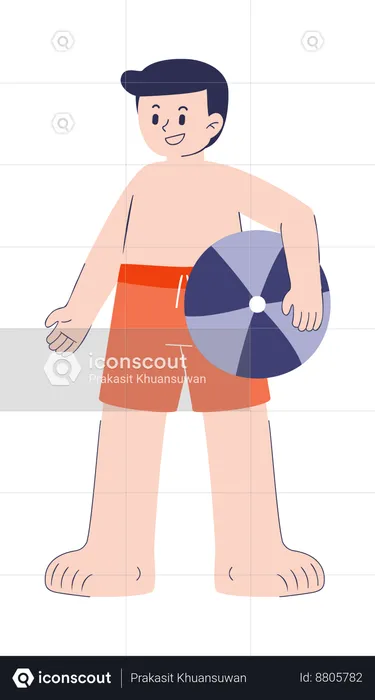 Boy is holding beach ball  Illustration