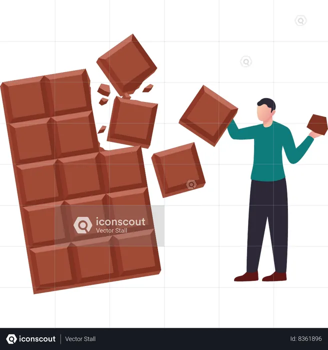 Boy is holding chocolate in both hands  Illustration
