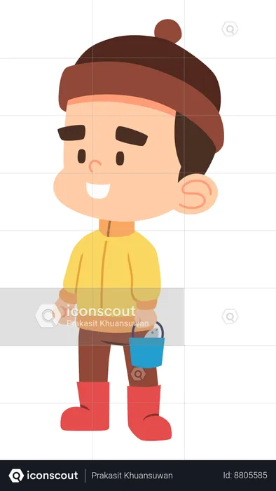 Boy is holding fish container  Illustration