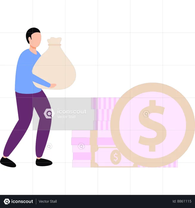 Boy is holding money bag  Illustration