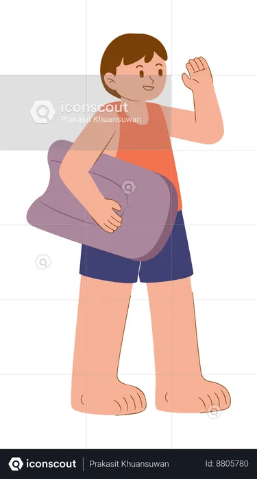 Boy is holding small surfing board  Illustration