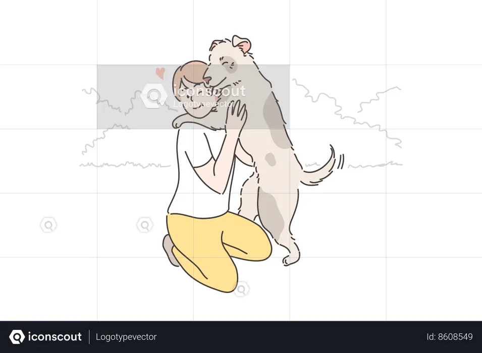 Boy is hugging his pet dog  Illustration