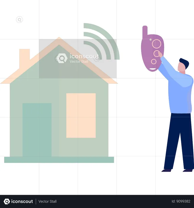 Boy is installing wireless lock for house  Illustration