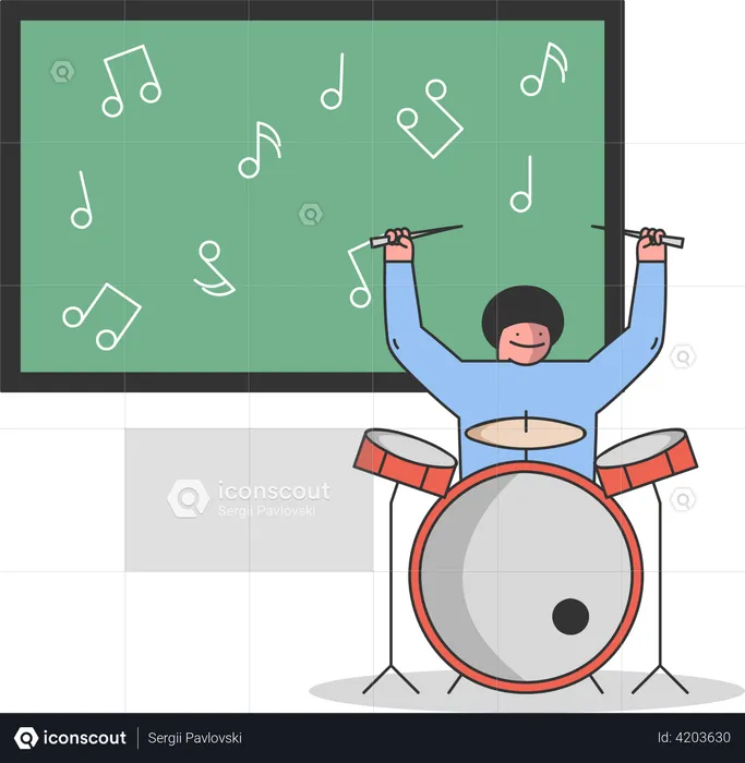 Boy Is Learning To Play Musical Instrument  Illustration