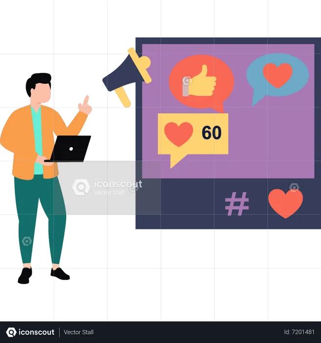 Boy is liking the post on social media  Illustration